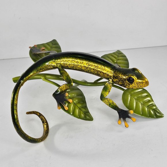 Metal Lizard Gecko Branch Leaf Sculpture Decorative - Picture 8 of 8